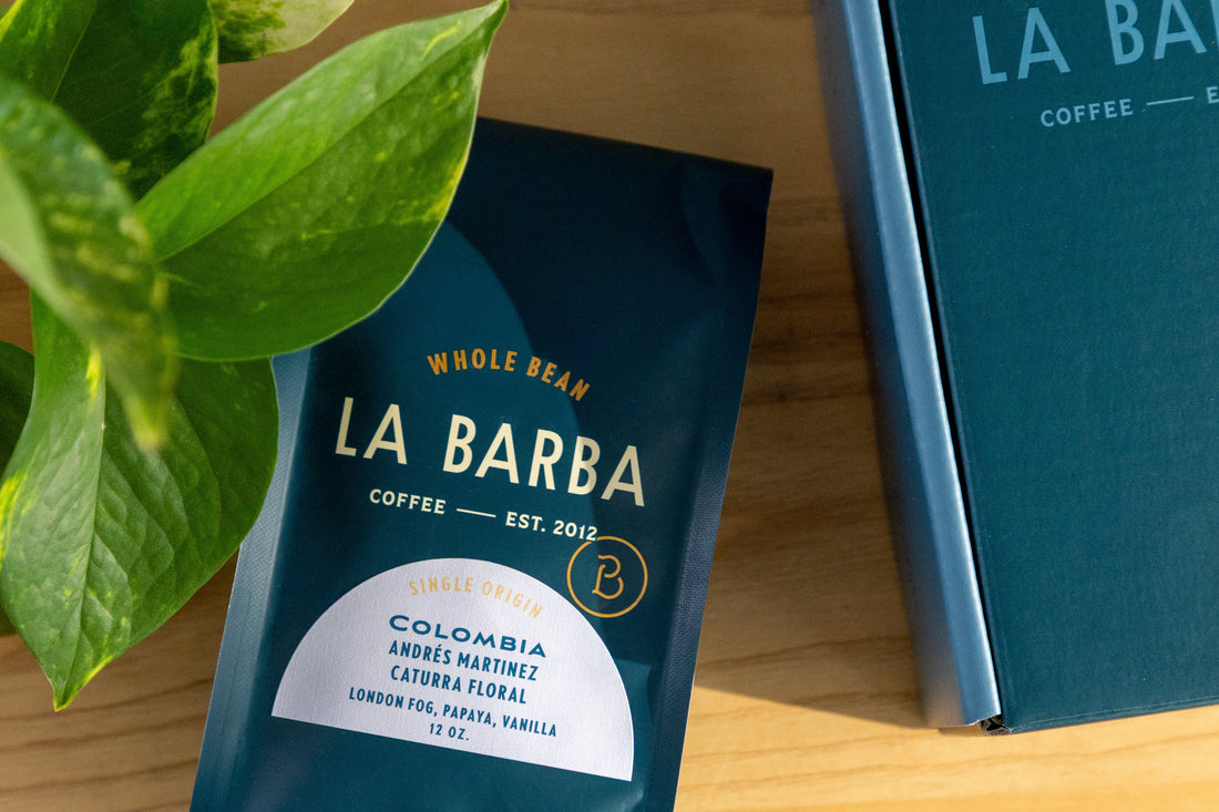 A bag of La Barba Coffee in the sunlight.
