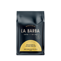 The image features a 12oz bag of La Barba Coffee, specifically their Ethiopia Alo Bona Zuria single-origin coffee. The bag is designed with a dark background, prominently displaying the brand name "La Barba" in large, elegant letters. It highlights the coffee's origin, Ethiopia, along with a description of the flavor profile, including notes of sweet lemon, black tea, and cream. The design exudes a premium and modern feel with a minimalist, sophisticated look.