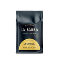 The image features a 12oz bag of La Barba Coffee, specifically their Ethiopia Musa Abalulesa Honey single-origin coffee. The bag is designed with a dark background, prominently displaying the brand name "La Barba" in large, elegant letters. It highlights the coffee's origin, Ethiopia, along with a description of the flavor profile, including notes of nectarine, sweet lime, and jasmine. The design exudes a premium and modern feel with a minimalist, sophisticated look.