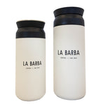 La Barba branded travel coffee mugs