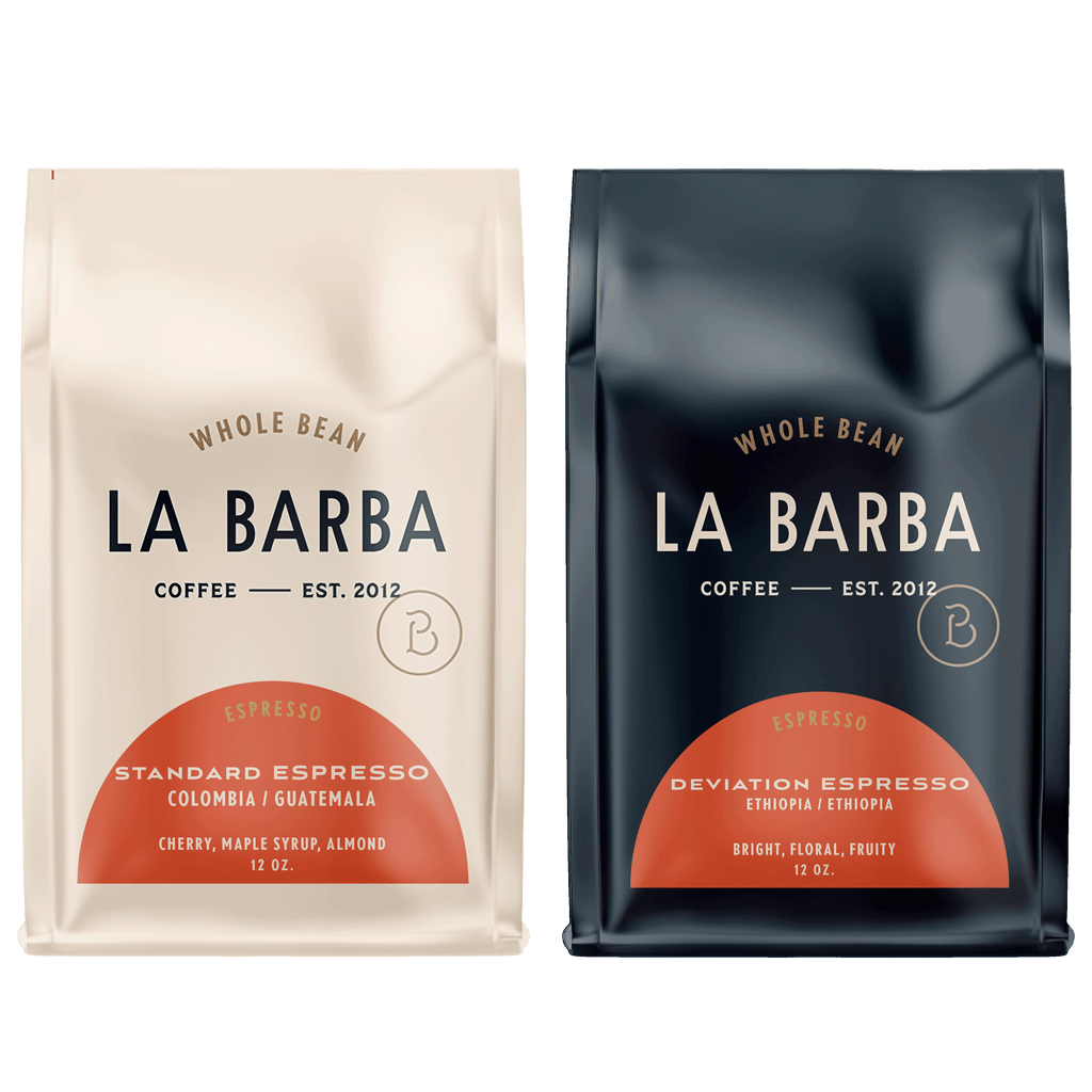 La Barba Espresso Set Fresh Roasted Coffee of Standard and Deviation Whole Beans in Bags.