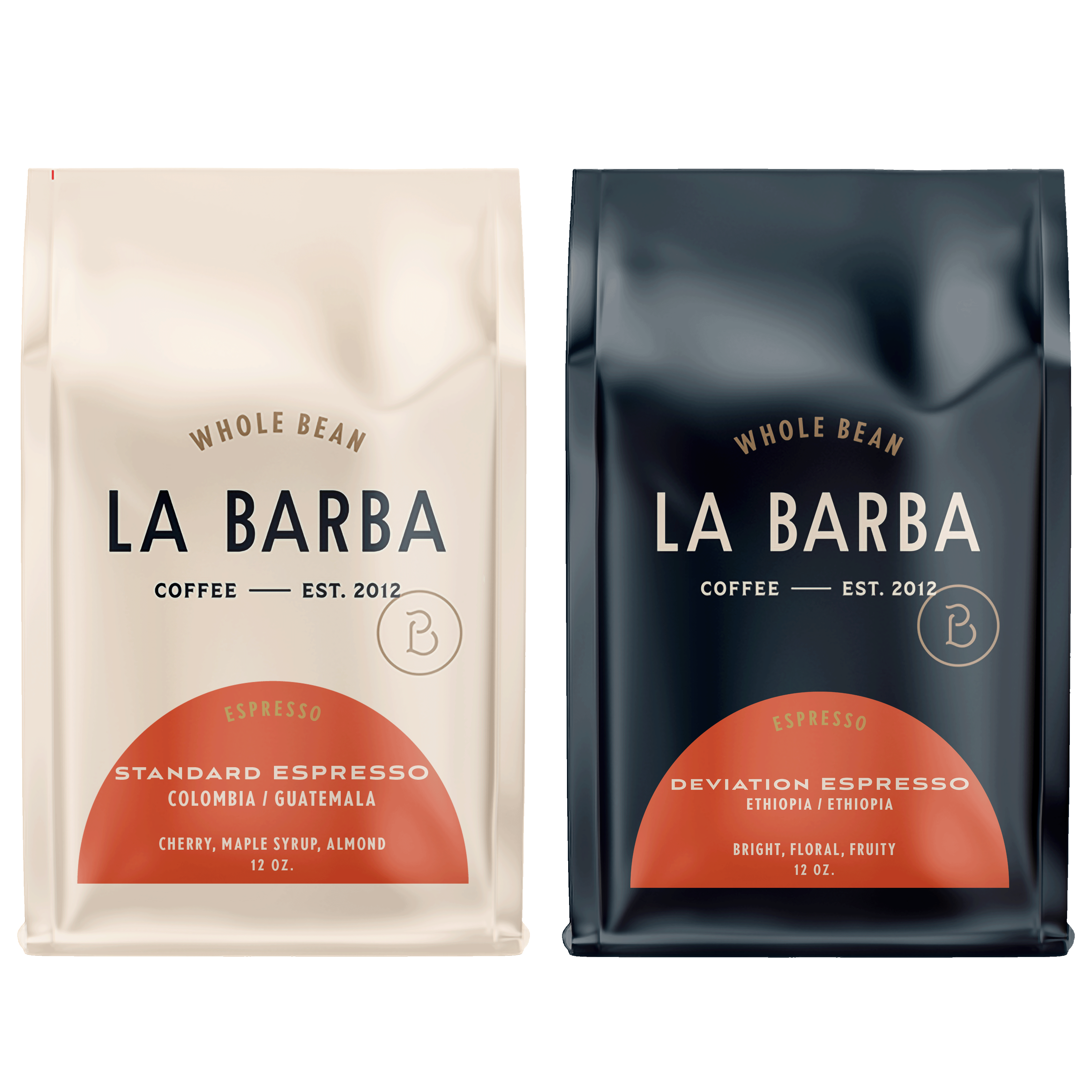 La Barba Espresso Set Fresh Roasted Coffee of Standard and Deviation Whole Beans in Bags.