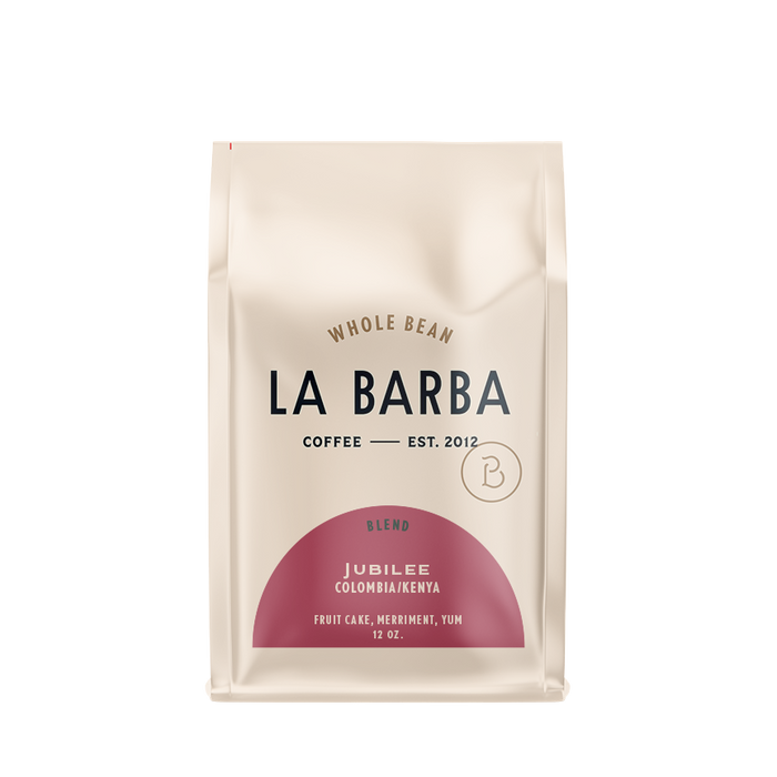 La Barba Jubilee Colombian Kenya coffee in package on a white background